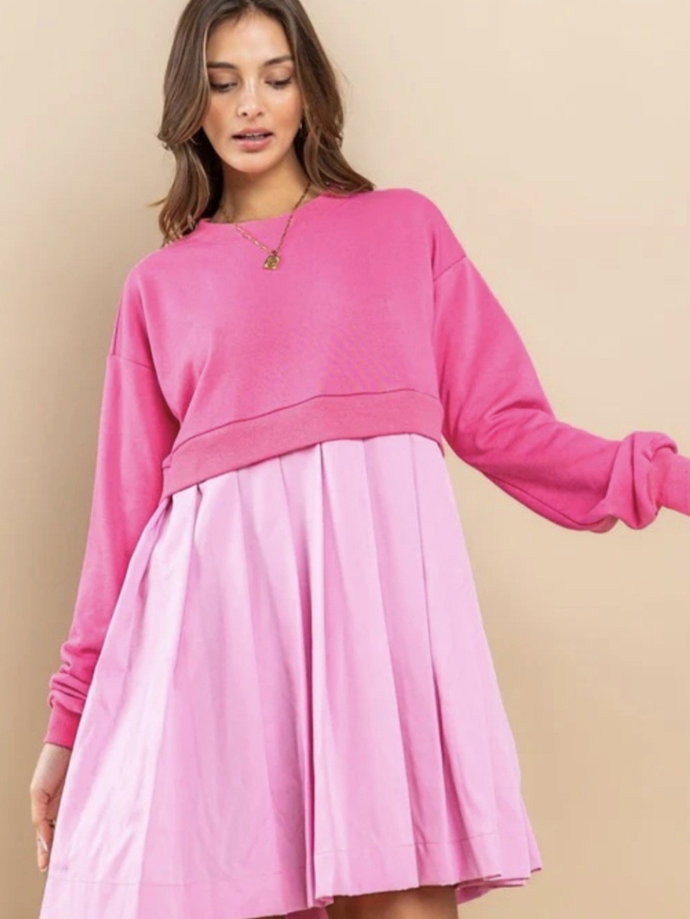 By Together Boutique Pink Mini Long Sleeve Sweatshirt Shirt-Dress Size Large